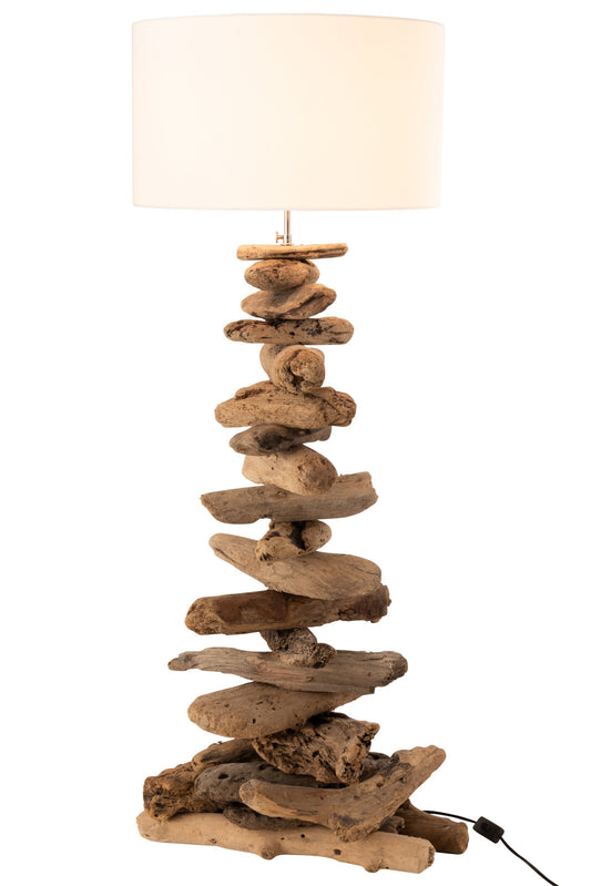 Lamp + kap drijfhout naturel/wit medium