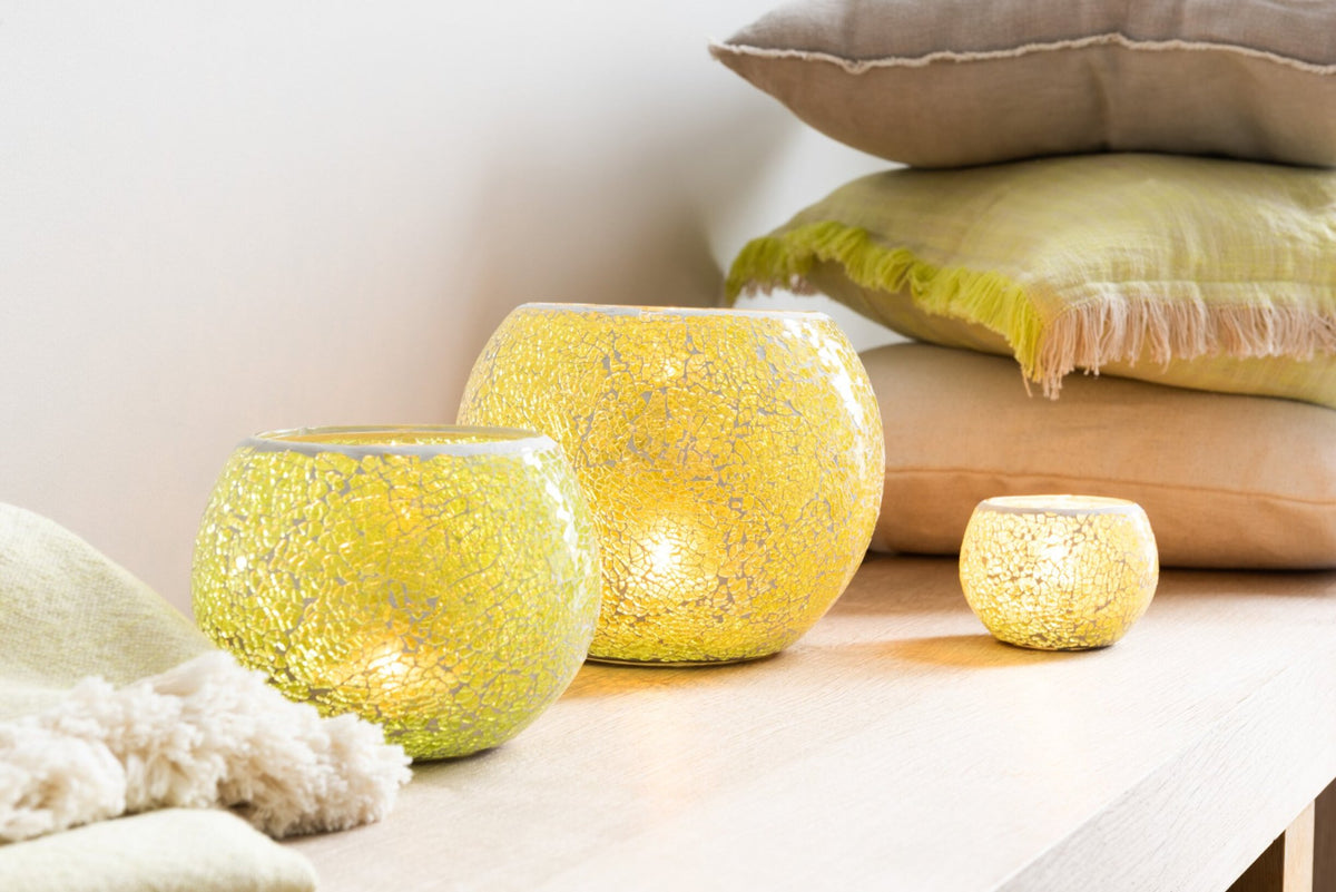Theelichthouder Mozaiek Rond Glas Geel Large
