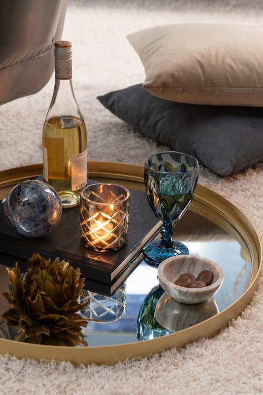Mirror Round High Border Metal/Glass Gold Small