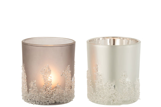 T-Lichthouder Suiker Frosted Grijs/Zilver Large Assortiment Van 2