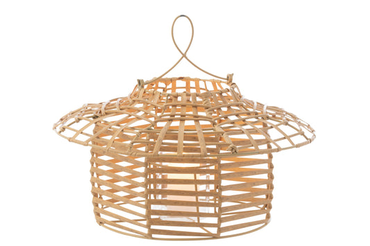 Windlicht Hangend Laag Rattan Naturel