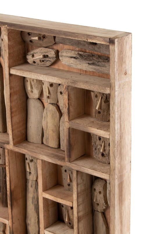 Wall Decoration Family Masks Compartments Recycled Wood Natural Large
