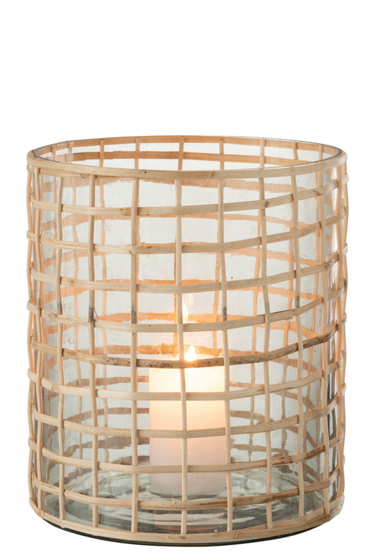 Windlicht Violet Breed Glas/Riet Naturel