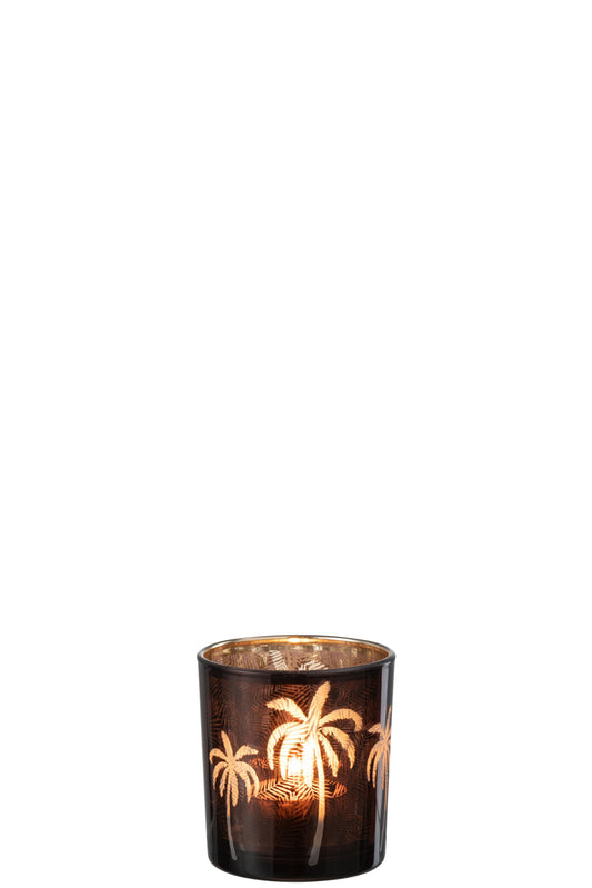 Theelichthouder Palmboom Glas Bruin Small
