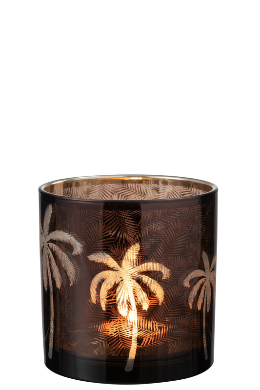 Windlicht Palmboom Glas Bruin Large