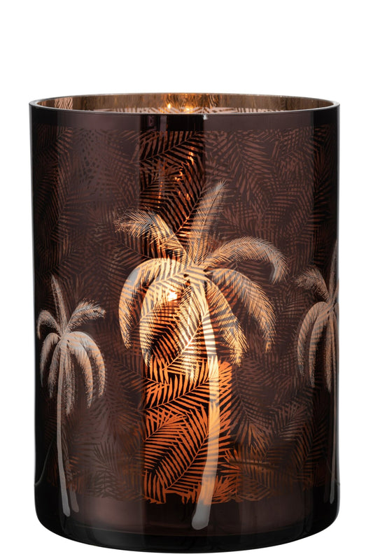 Windlicht Palmboom Glas Bruin Xlarge