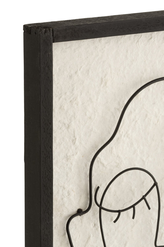Wall Deco Faces Metal/Wood Black/White Small Assortment Of Two