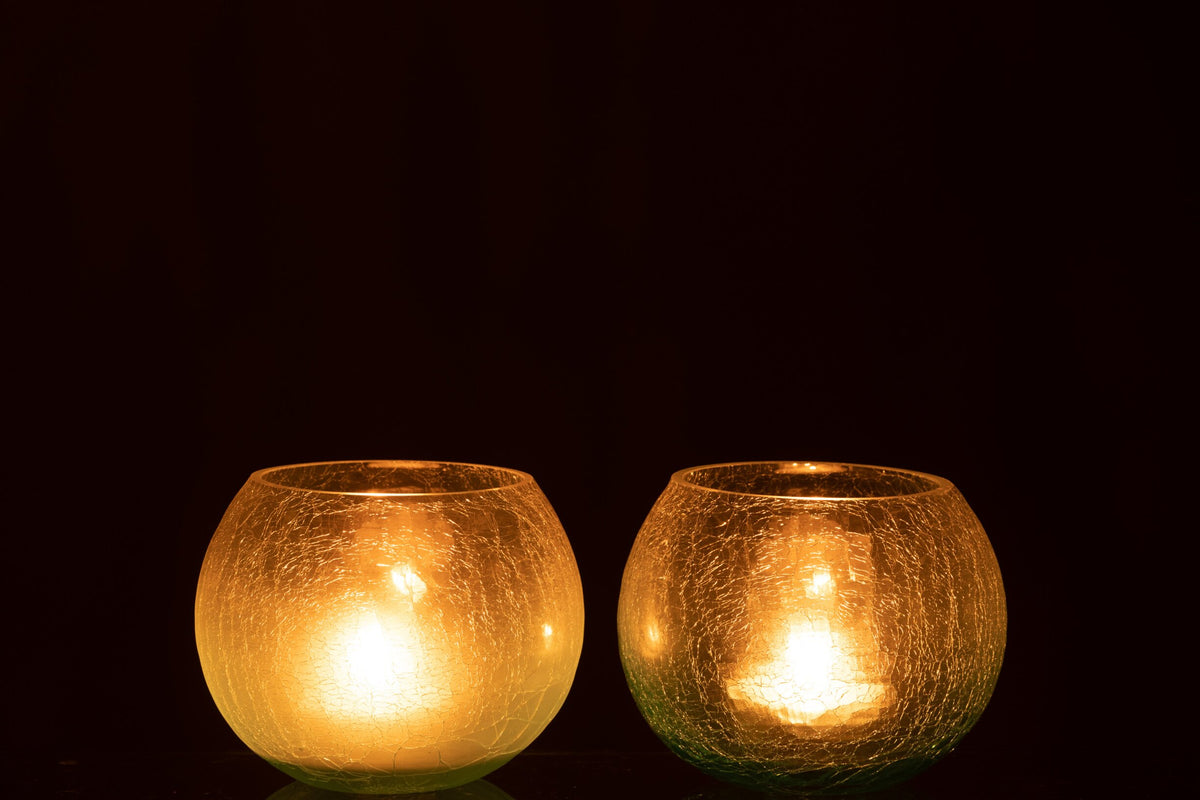Windlicht Bol Craquele Glas Blauw Medium Assortiment Van Twee