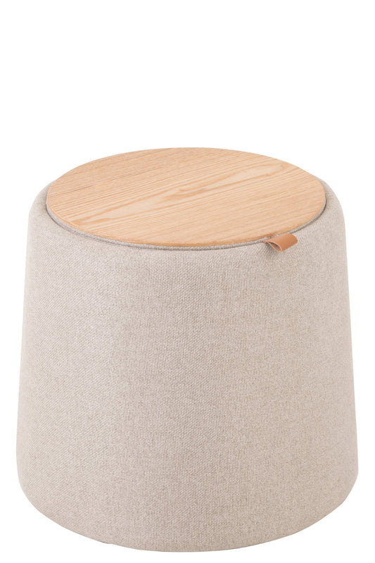 Pouf/Sidetable Round Textile/Wood Beige