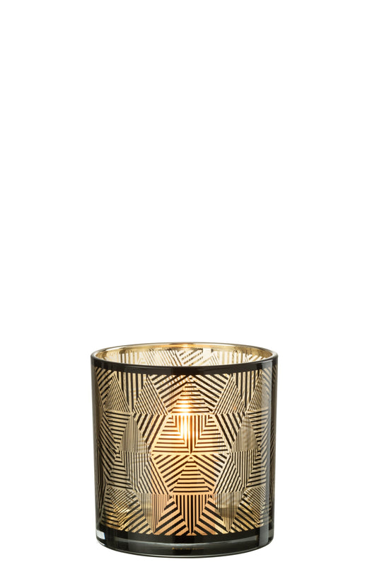 Windlicht Driehoeken Strepen Glas Bruin Medium