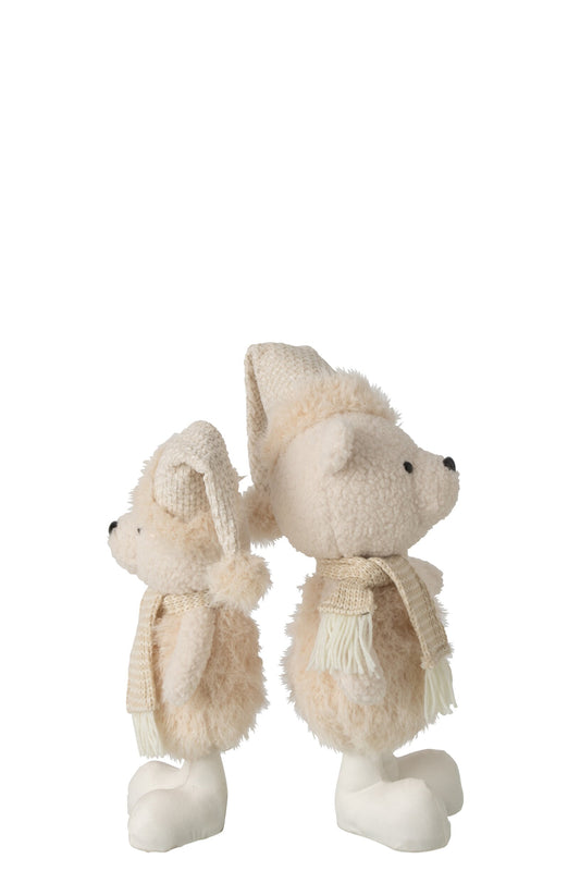 Set Of 2 Bear Hat + Scarf Polyester Beige