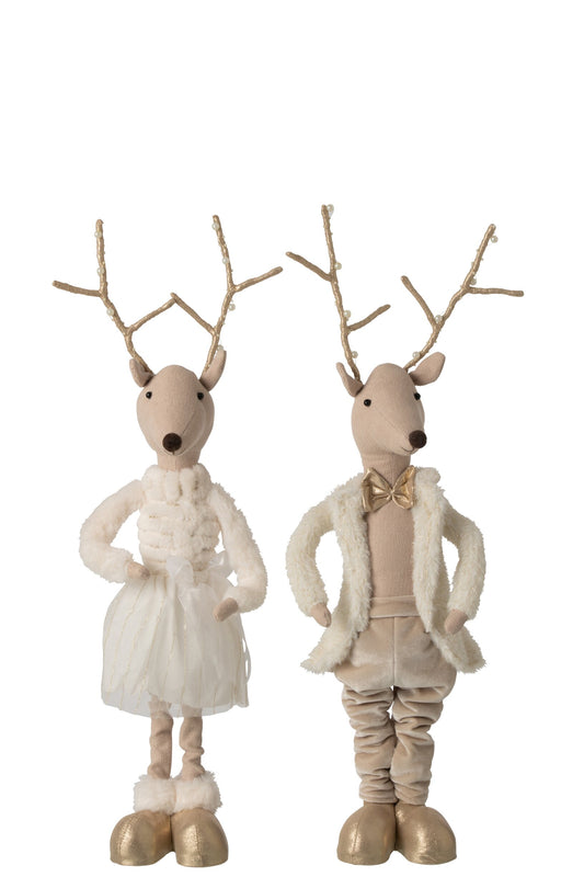 Reindeer Telescopic Polyester Gold/Light Beige Assortment Of 2