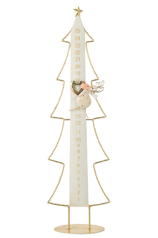 Christmas Tree LED Advent Calendar Metal White/Gold