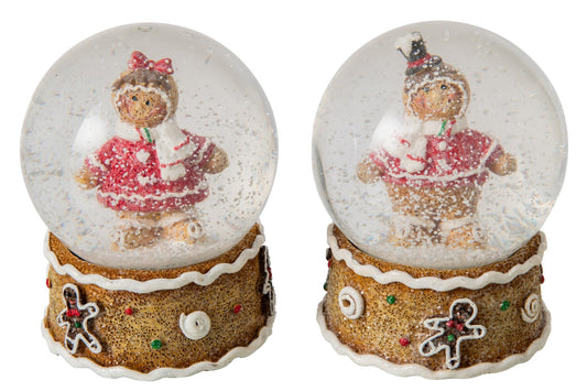 Water Globe Gingerbread Polyresin Beige/Christmas Red Assortment Of 2