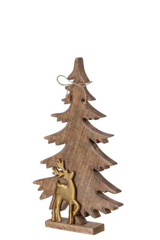 Pine Tree + Reindeer Mango Wood Natural/Gold Medium