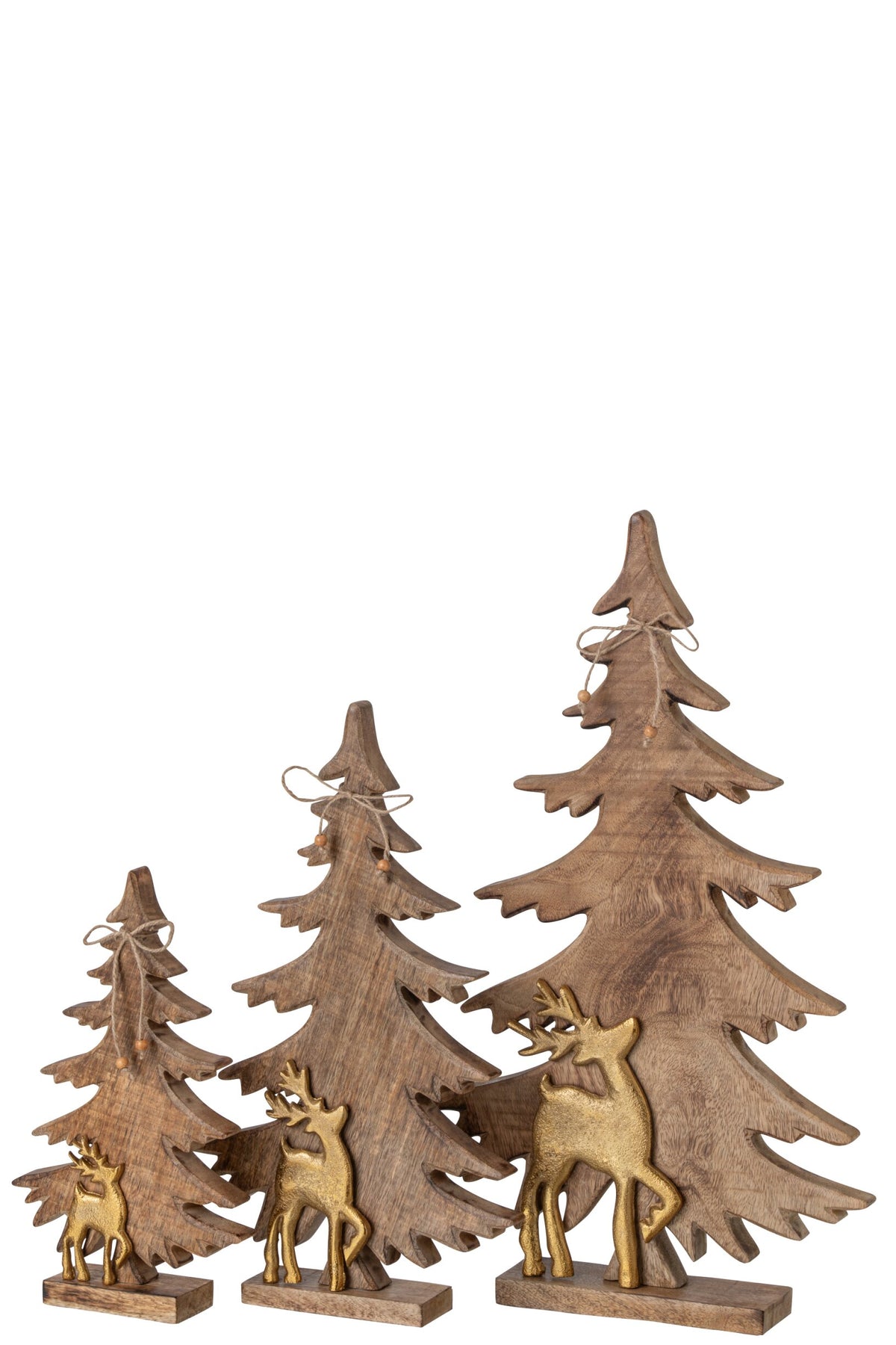 Pine Tree + Reindeer Mango Wood Natural/Gold Large