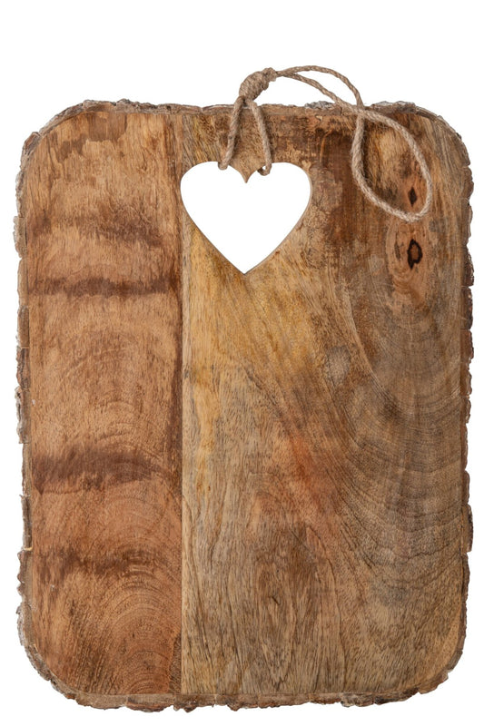 Planche à découper cœur + écorce bois de manguier naturel grande