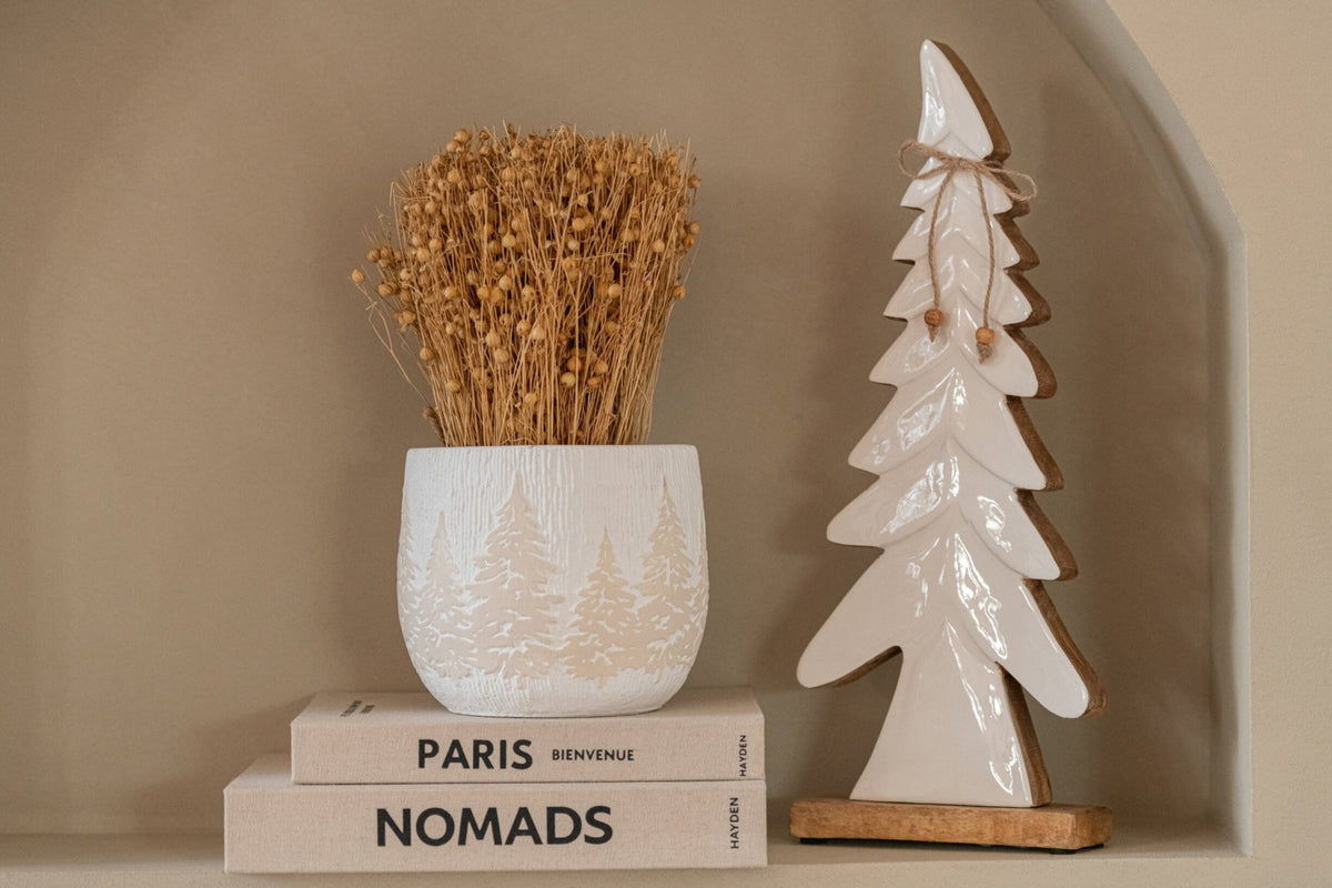 Pine Tree Bow Mango Wood Natural/White Small