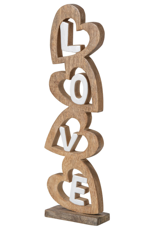 Love Heart Mango Wood Natural/White Large