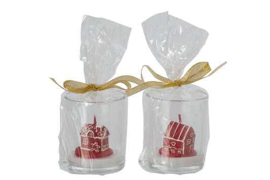 Kaars Huis In Glas Paraffine Kerstrood Assortiment Van 2