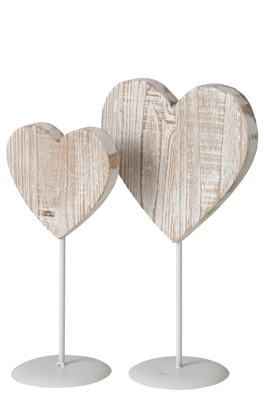 Heart On Base Wood Off-White Large