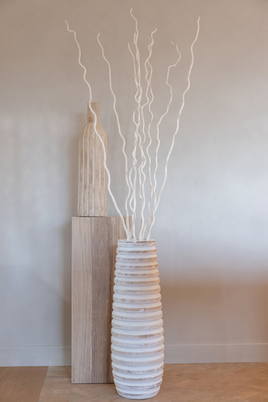 Pedestal Ribbed Paulownia Wood Natural Large