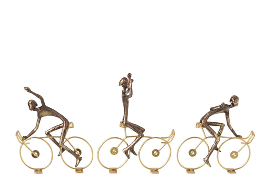 Cyclist Polyresin Brown/Gold Small Assortment Of 3