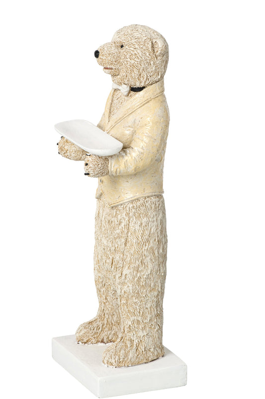 Bear Waiter Polyresin Beige/Off-White Large