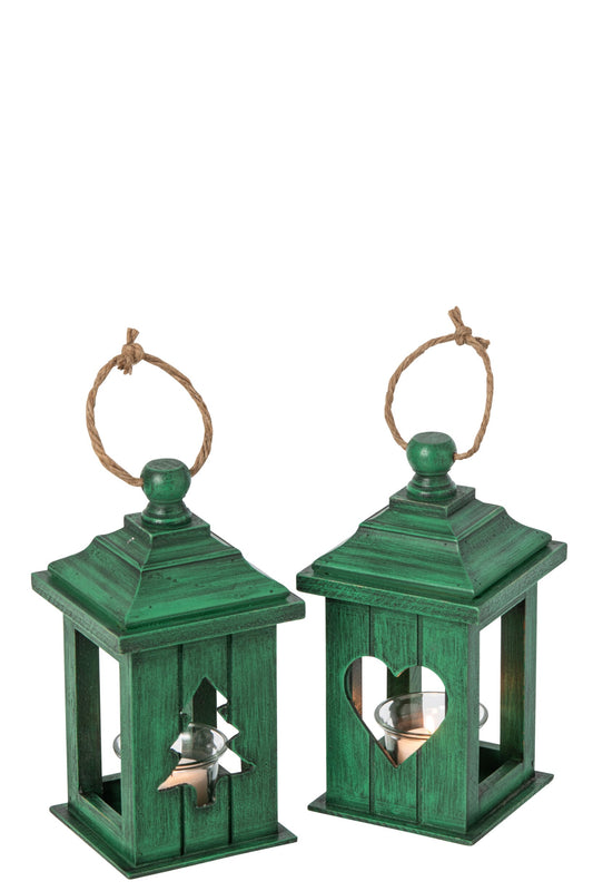 Lantaarn Dennenhout Groen Assortiment Van 2