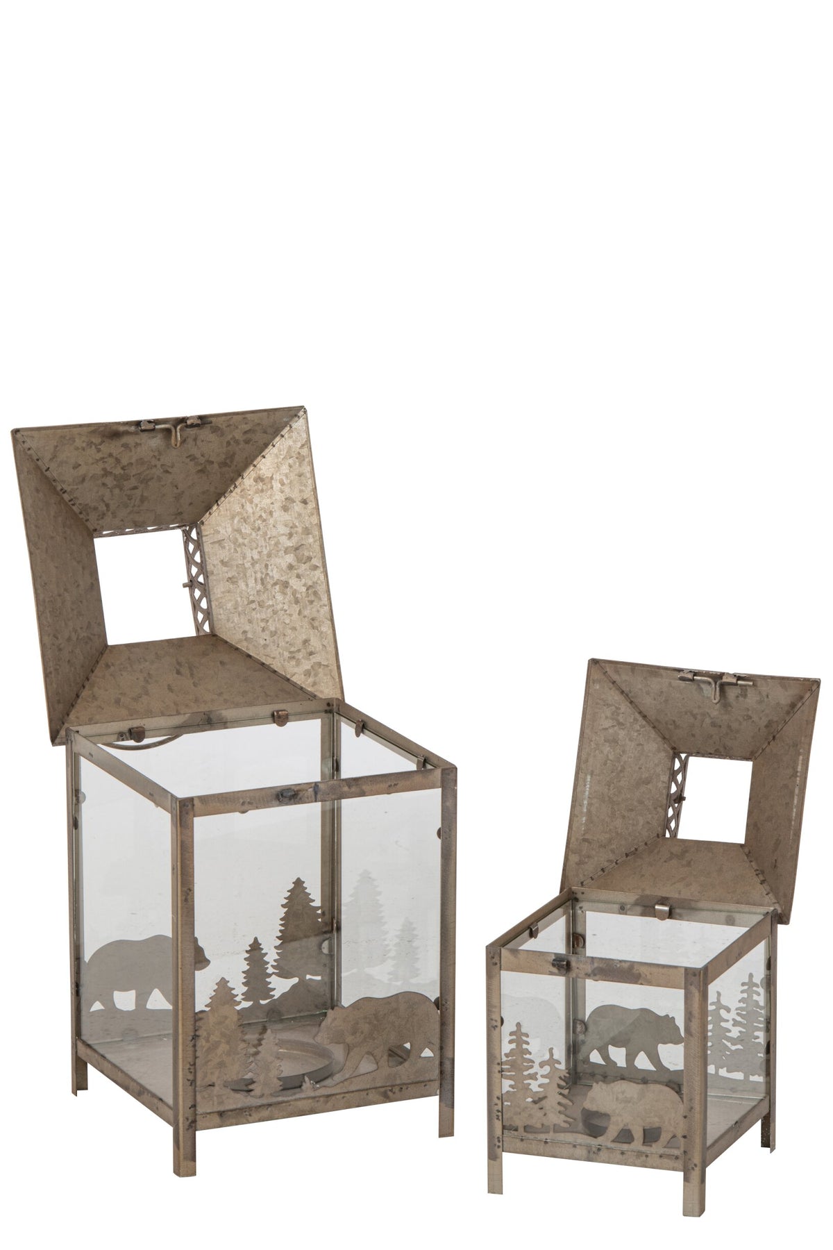 Set Van 2 Lantaarn Metaal Beige