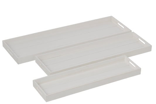 Set Of 3 Decorative Tray Fir Wood White
