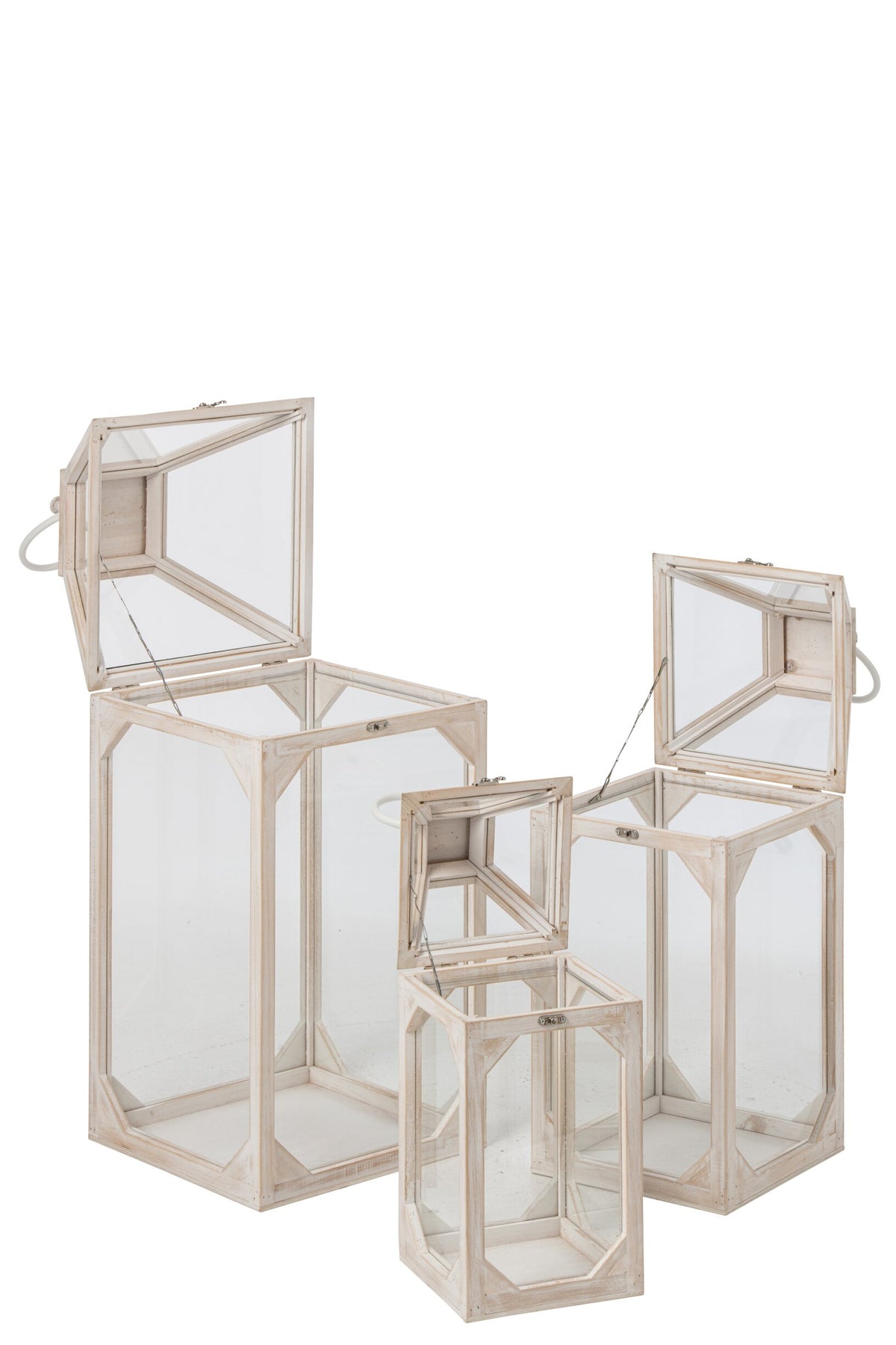 Set Van 3 Lantaarn Dennenhout Beige