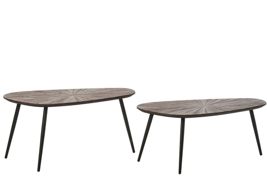 Set Of 2 Coffee Table Ray Oval Recycled Wood Dark Brown/Black