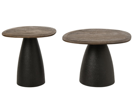 Set Of 2 Side Table Mango Wood Dark Brown/Black