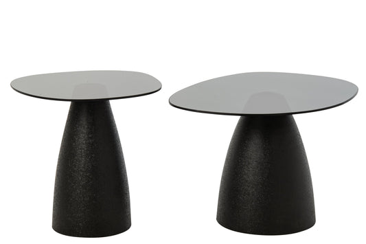 Set Of 2 Coffee Table Glass Black