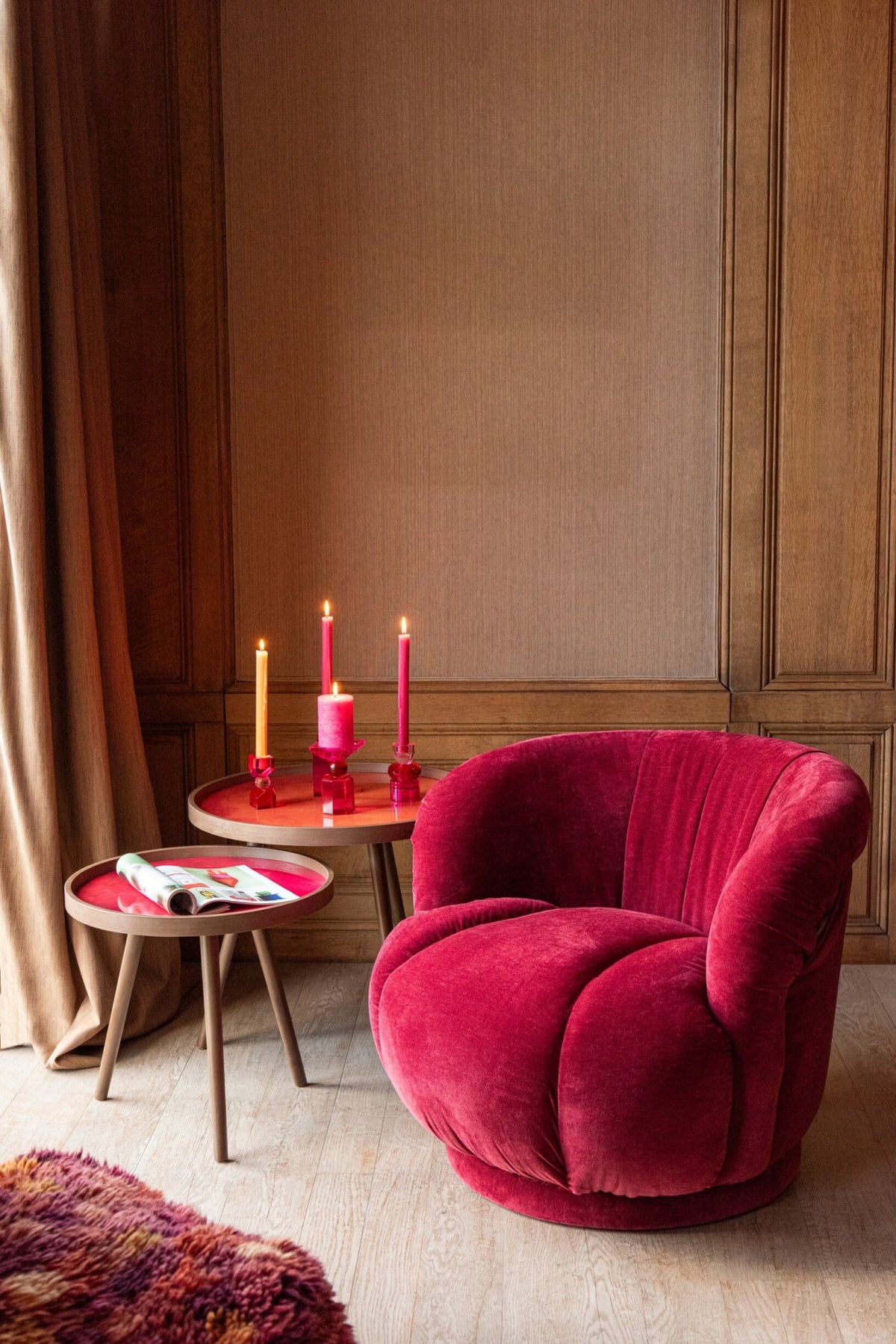 Armchair Swivelling Plywood/Fabric Burgundy