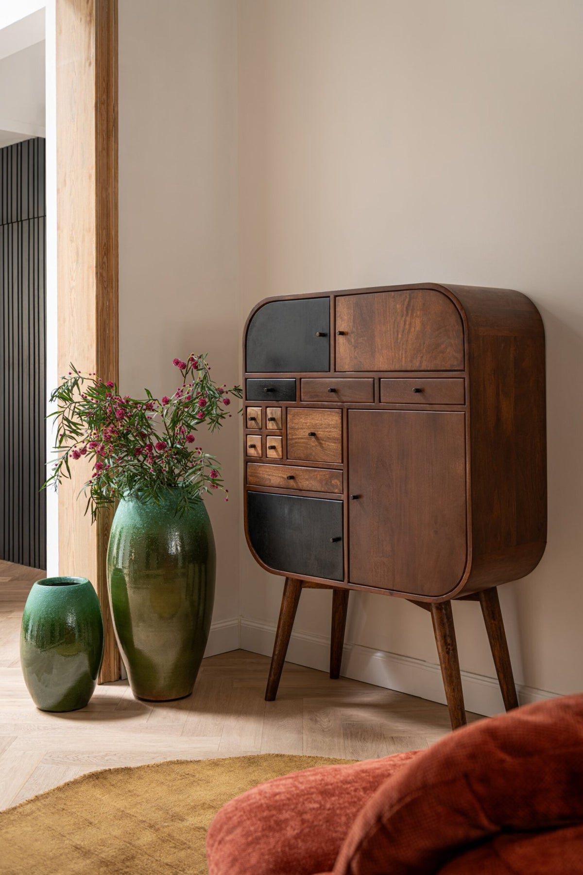 Cabinet Multi Drawers Mango Wood Natural/Black