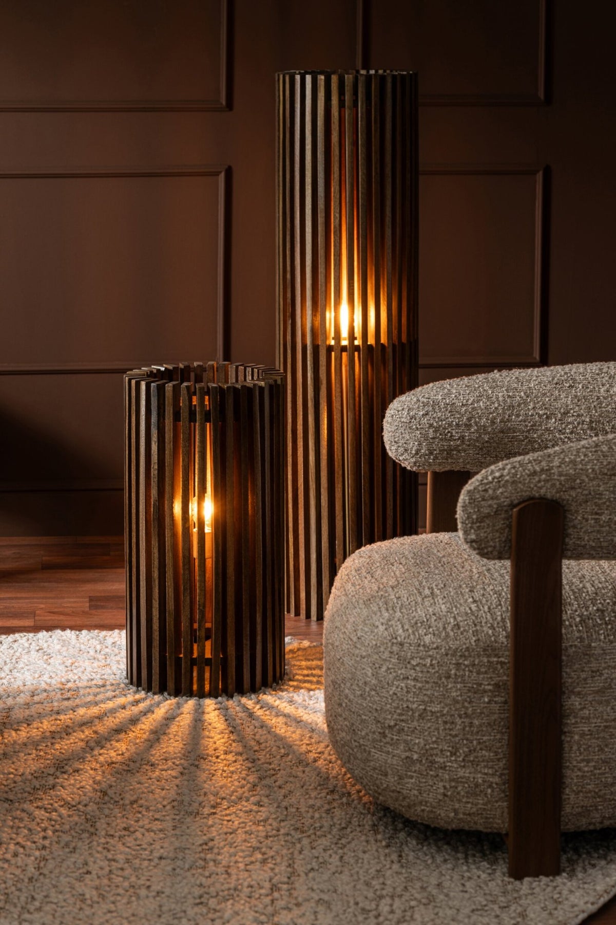 Table lamp ribbed mango wood dark brown