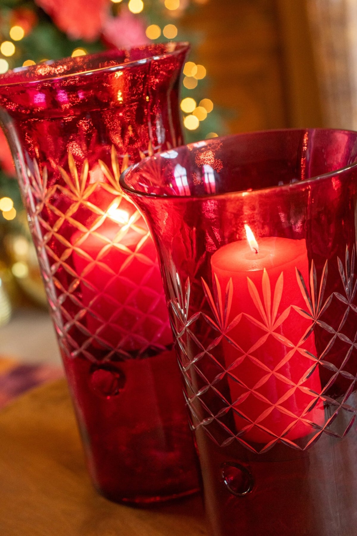 Kaarshouder Glas Donkerroze Small