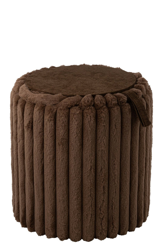 Pouffe + Lid Ribbed MDF Brown