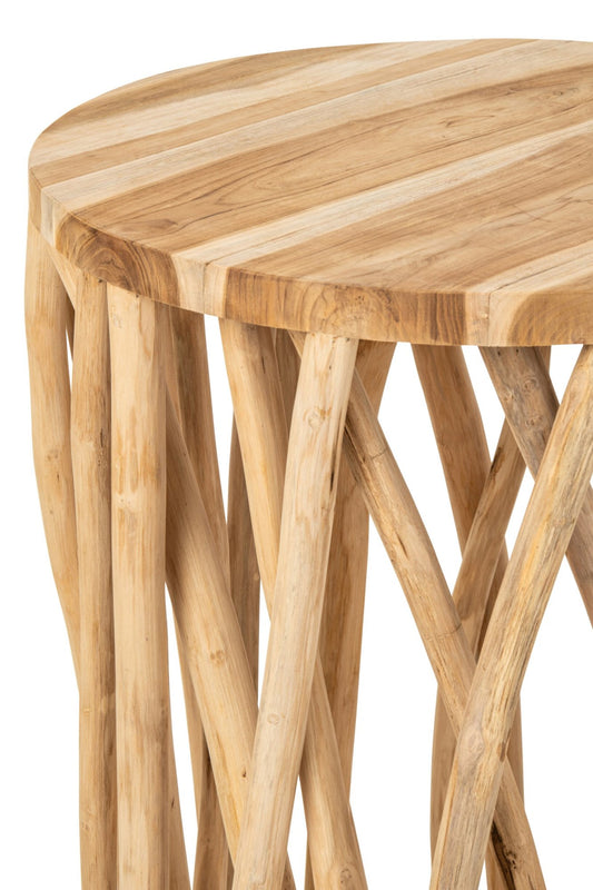 Bar Table Branches Round Teak Wood Natural