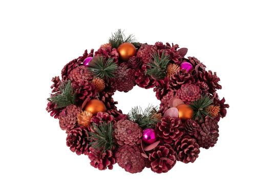 Wreath Pinecone Dark Pink/Orange