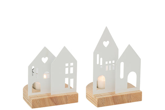 Theelichthouder Huis Ijzer Wit Medium Assortiment Van 2