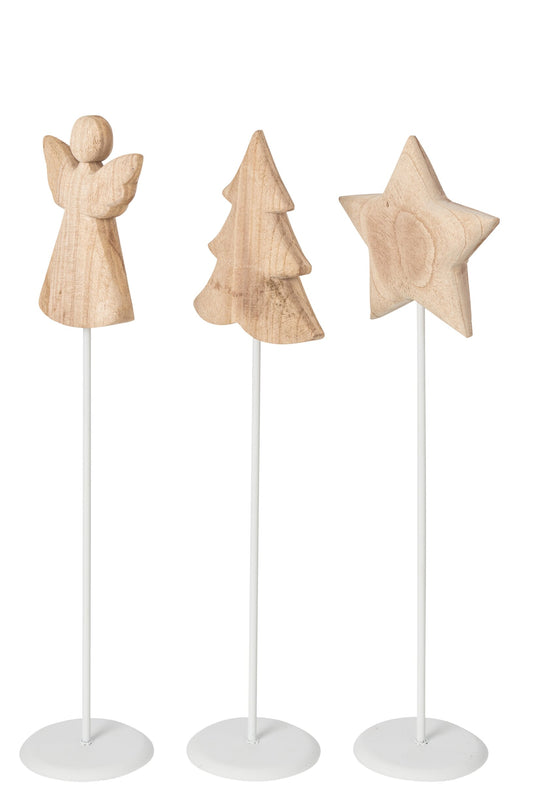 Angel + Tree + Star Paulownia Wood White/Natural Large Assortment Of 3
