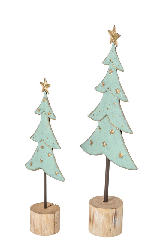 Set Of 2 Tree Iron Light Blue/Gold