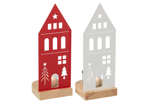 Theelichthouder Huis Ijzer Wit/Kerstrood Large Assortiment Van 2