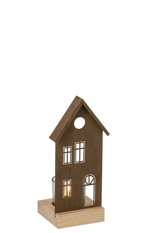 Theelichthouder Huis Ijzer Bruin Small