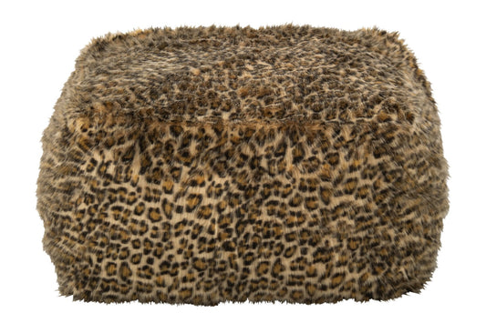 Pouffe Leopard Pattern Polyester Rust Brown/Beige