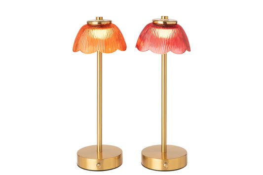 Table lamp flower metal orange/dark pink assortment of 2