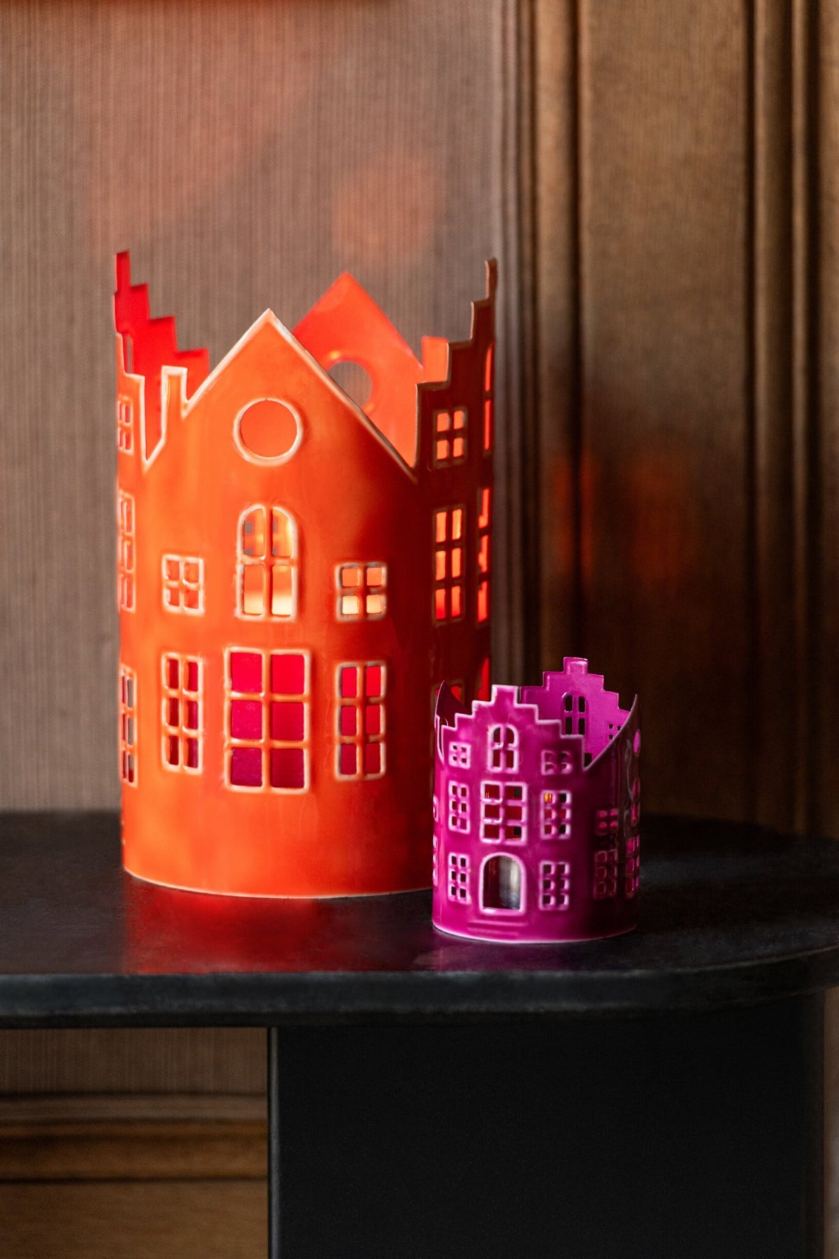 Set Van 3 Lantaarn Huis Ijzer Oranje